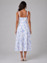 Vestido midi corsé con escote corazón floral para invitada de boda