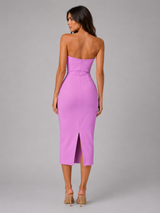Ruched Strapless Midi Dress Cocktail Women