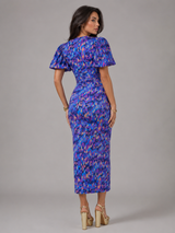 Vestido midi con escote en V y mangas abullonadas para mujer en verano