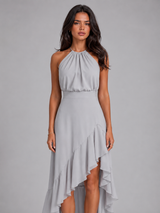 Halter Ruffle Midi Dress Wedding Guest