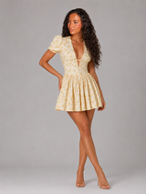 Vestido mini floral con mangas abullonadas para mujer en verano