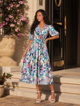 Vestido midi floral sin mangas con escote en V para invitada de boda