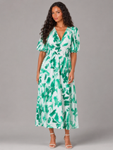 Vestido midi floral sin mangas con escote en V para invitada de boda