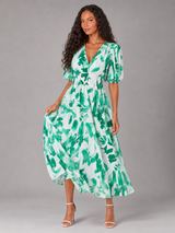 Vestido midi floral sin mangas con escote en V para invitada de boda