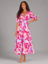 Vestido midi floral sin mangas con escote en V para invitada de boda