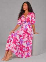 Vestido midi floral sin mangas con escote en V para invitada de boda
