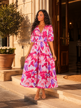 Vestido midi floral sin mangas con escote en V para invitada de boda