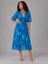 Vestido midi floral sin mangas con escote en V para invitada de boda