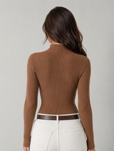 Ribbed Mock Neck Long Sleeve Knit Top for Women