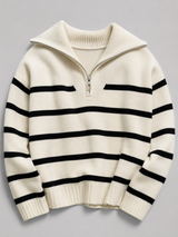Striped Half Zip Knit Sweater for Women