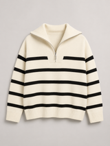 Striped Half Zip Knit Sweater for Women