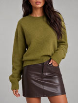 Fuzzy Knit Crew Neck Sweater for Women