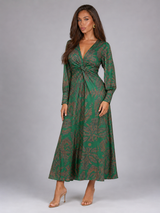 Vestido midi estampado con escote en V para invitada de boda