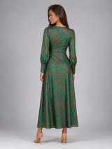 Vestido midi estampado con escote en V para invitada de boda