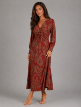 Vestido midi estampado con escote en V para invitada de boda