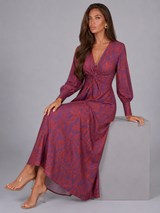 Vestido midi estampado con escote en V para invitada de boda