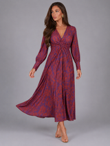 Vestido midi estampado con escote en V para invitada de boda