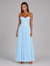 Strapless Pleated Maxi Dress Wedding Guest