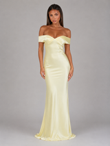 Satin Feel Off Shoulder Maxi Dress Wedding Guest