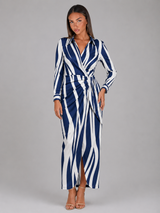 Vestido camisa midi a rayas con nudo torcido para mujer en verano