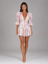 Robe mini en chiffon florale pour femme en été