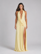 Robe maxi dos nu à col halter pour soirée femme