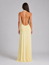 Robe maxi dos nu à col halter pour soirée femme