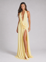 Robe maxi dos nu à col halter pour soirée femme