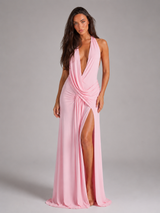 Robe maxi dos nu à col halter pour soirée femme
