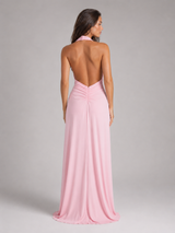 Robe maxi dos nu à col halter pour soirée femme