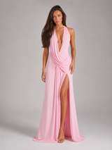 Robe maxi dos nu à col halter pour soirée femme