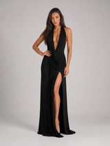 Robe maxi dos nu à col halter pour soirée femme