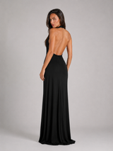 Robe maxi dos nu à col halter pour soirée femme