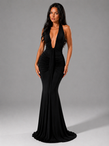 Vestido maxi halter con fruncidos para mujer de noche