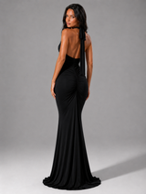 Vestido maxi halter con fruncidos para mujer de noche