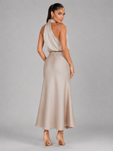 Robe midi à col montant effet satin pour invité de mariage