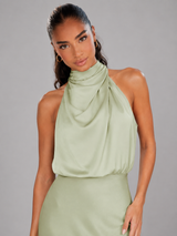 Robe midi à col montant effet satin pour invité de mariage