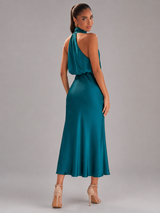 Robe midi à col montant effet satin pour invité de mariage