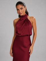 Robe midi à col montant effet satin pour invité de mariage