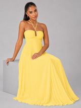 Robe maxi plissée à col halter pour invité de mariage