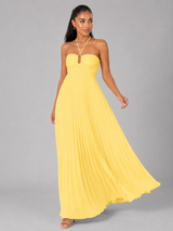 Robe maxi plissée à col halter pour invité de mariage