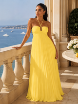 Robe maxi plissée à col halter pour invité de mariage