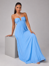 Robe maxi plissée à col halter pour invité de mariage
