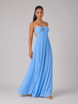 Robe maxi plissée à col halter pour invité de mariage