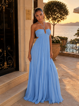 Robe maxi plissée à col halter pour invité de mariage