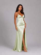 Satin Feel High Split Maxi Dress Evening Women