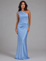 One Shoulder Satin Feel Maxi Dress Wedding Guest