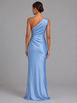 One Shoulder Satin Feel Maxi Dress Wedding Guest