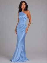 One Shoulder Satin Feel Maxi Dress Wedding Guest