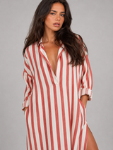 Vestido camisero largo a rayas para mujer verano